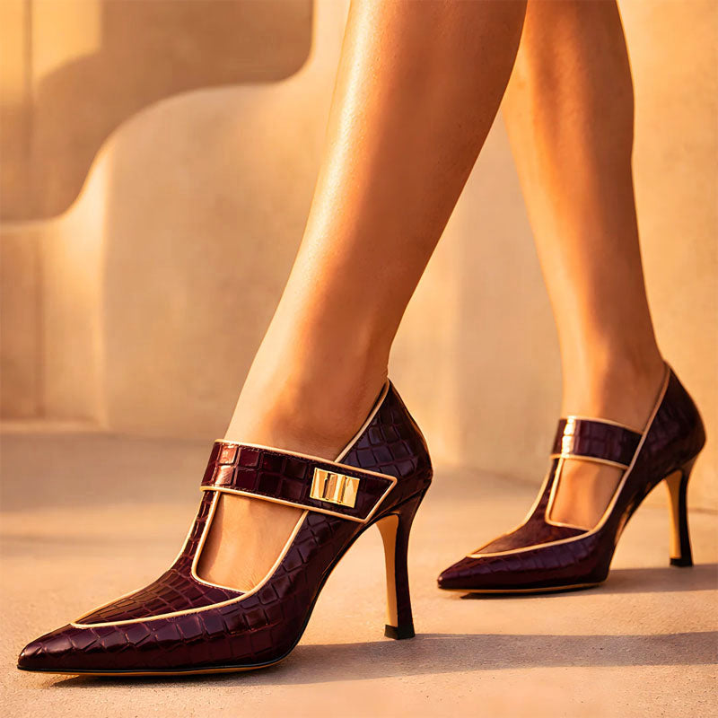 Clara Duval Pointed Toe T-Strap Heels