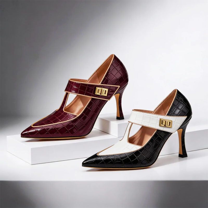 Clara Duval Pointed Toe T-Strap Heels
