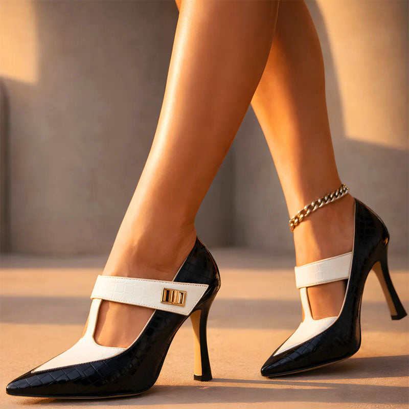 Clara Duval Pointed Toe T-Strap Heels