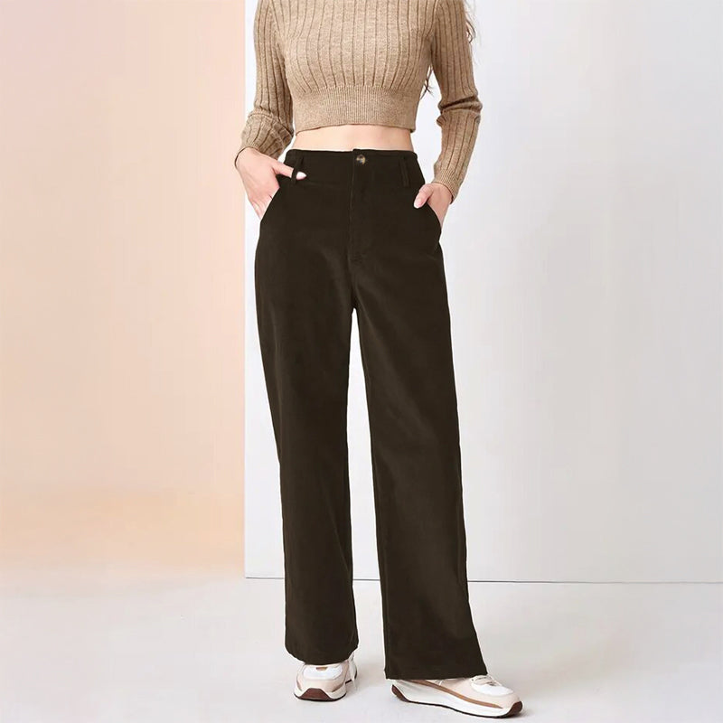 Clara Duval Relaxed Corduroy High-Waist Pants