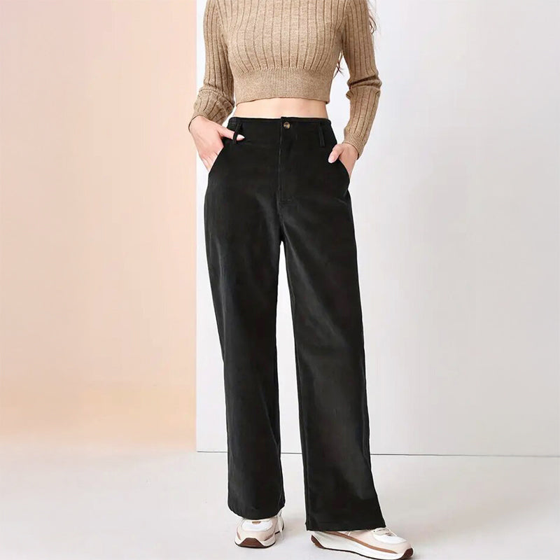 Clara Duval Relaxed Corduroy High-Waist Pants