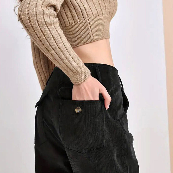 Clara Duval Relaxed Corduroy High-Waist Pants