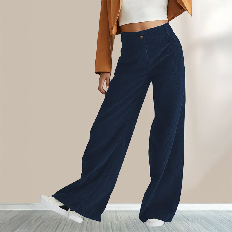 Clara Duval Relaxed Corduroy High-Waist Pants