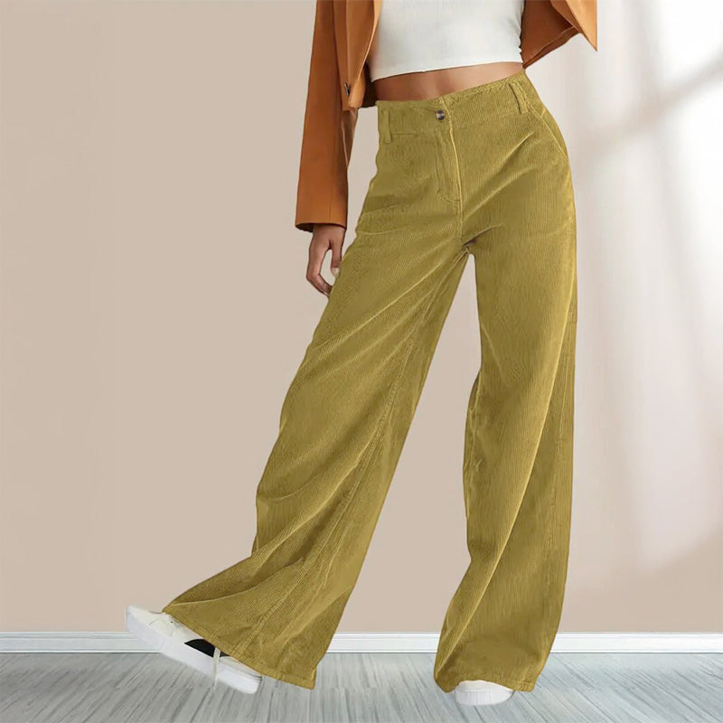 Clara Duval Relaxed Corduroy High-Waist Pants