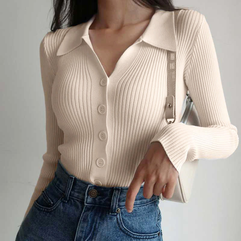 Clara Duval Ribbed Button-Up Knit Top