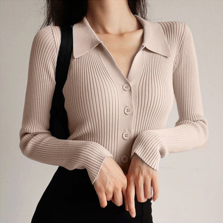 Clara Duval Ribbed Button-Up Knit Top