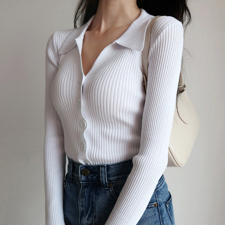 Clara Duval Ribbed Button-Up Knit Top
