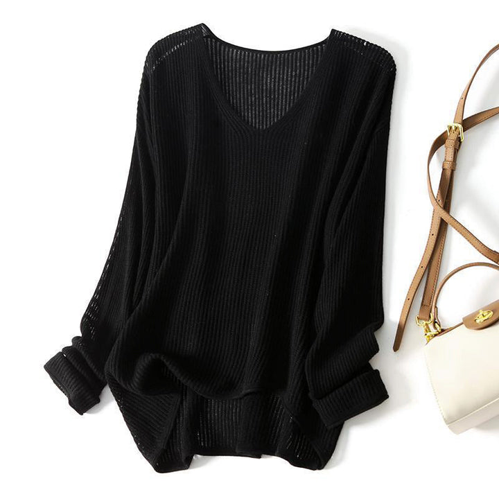 Clara Duval Ribbed V-Neck Oversized Sweater