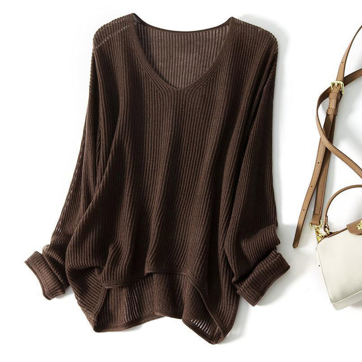 Clara Duval Ribbed V-Neck Oversized Sweater