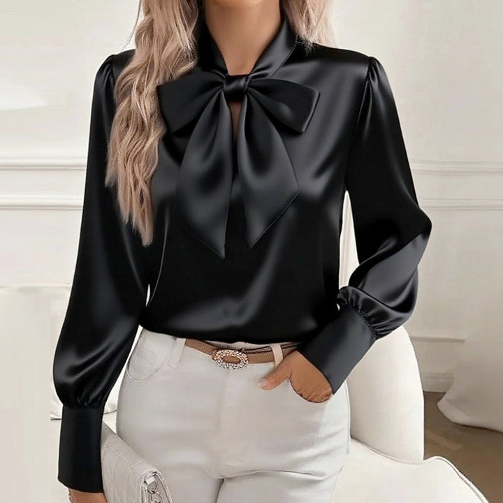 Clara Duval Satin Bow Neck Blouse