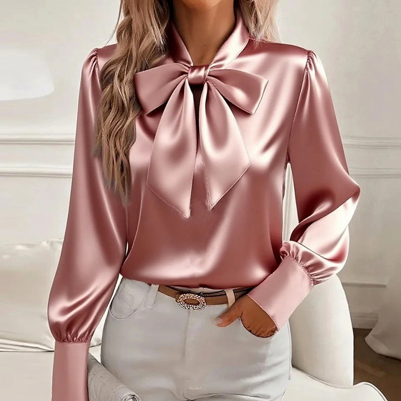 Clara Duval Satin Bow Neck Blouse