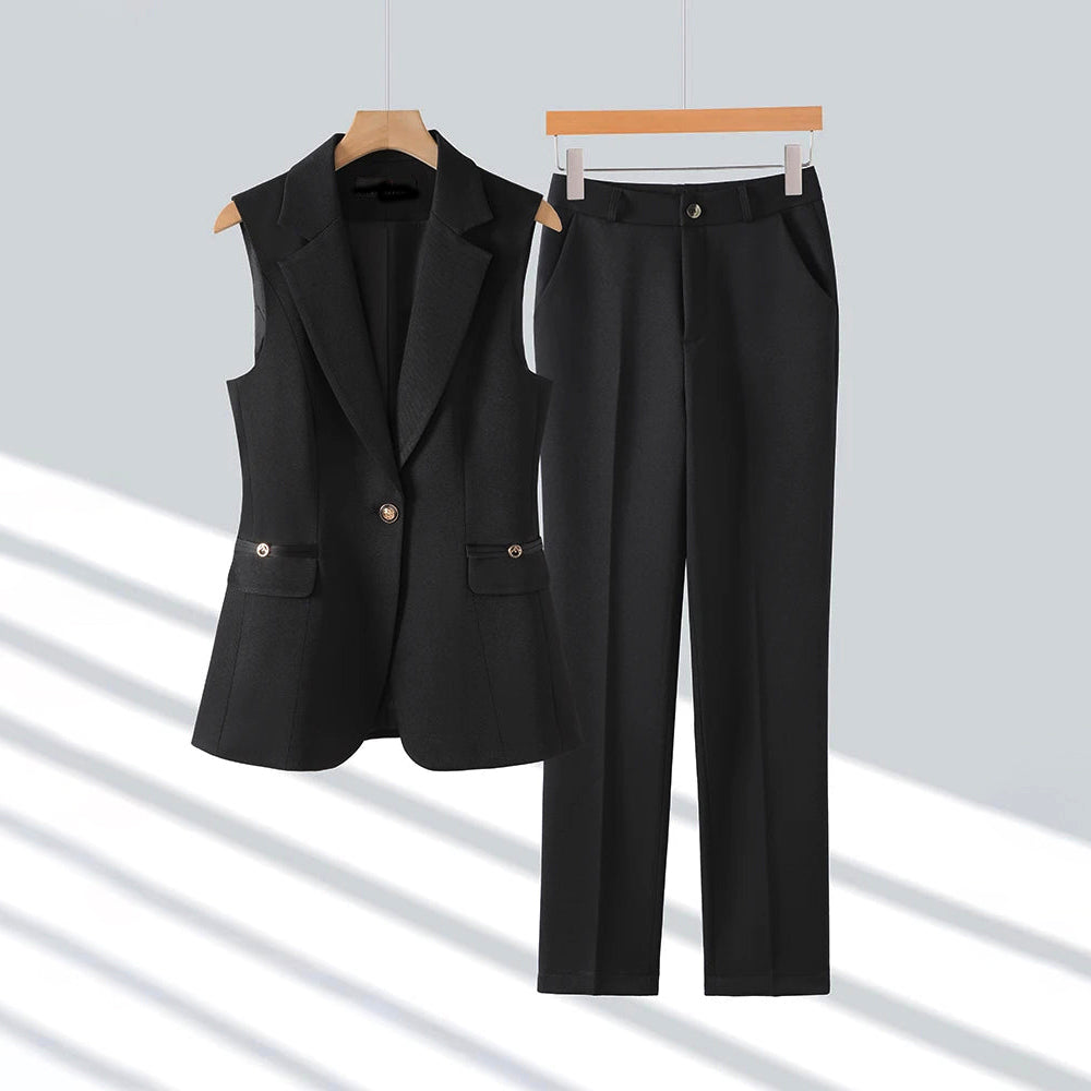 Clara Duval Sleeveless Blazer and Pants Set