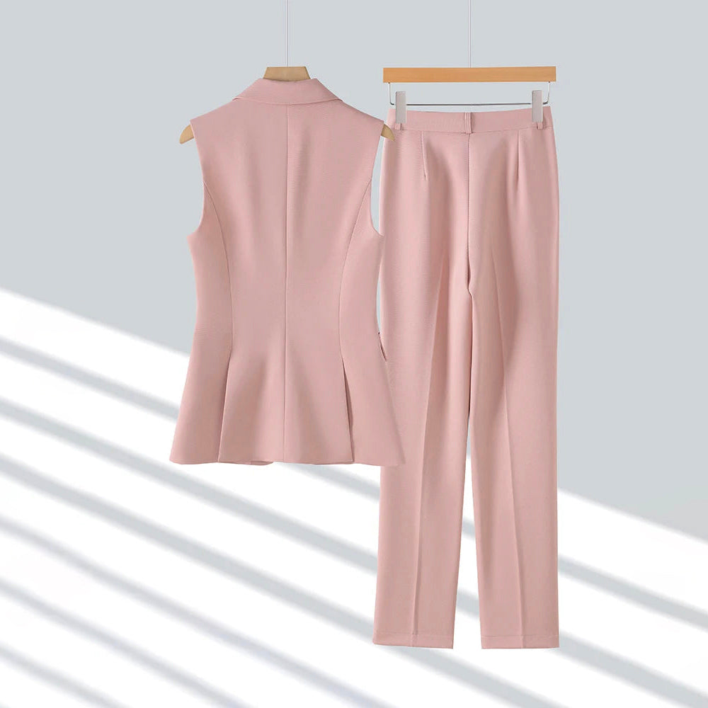 Clara Duval Sleeveless Blazer and Pants Set