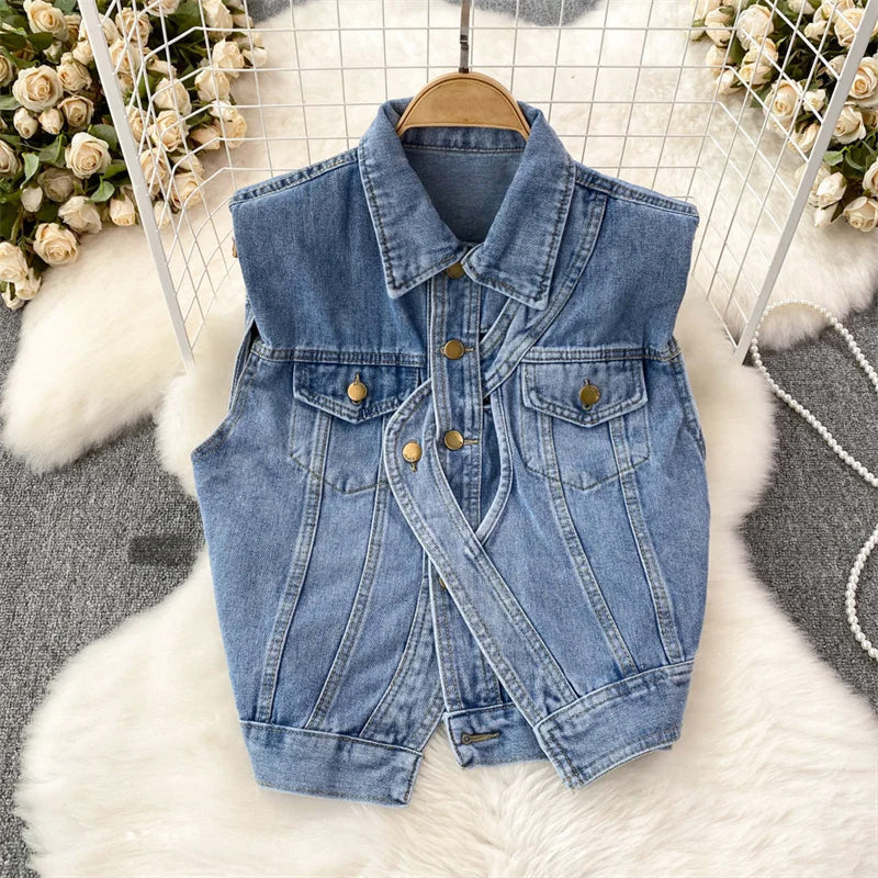 Clara Duval Sleeveless Denim Vest