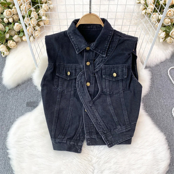 Clara Duval Sleeveless Denim Vest
