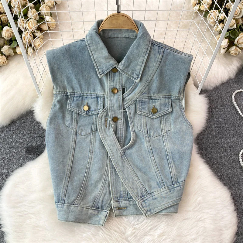 Clara Duval Sleeveless Denim Vest