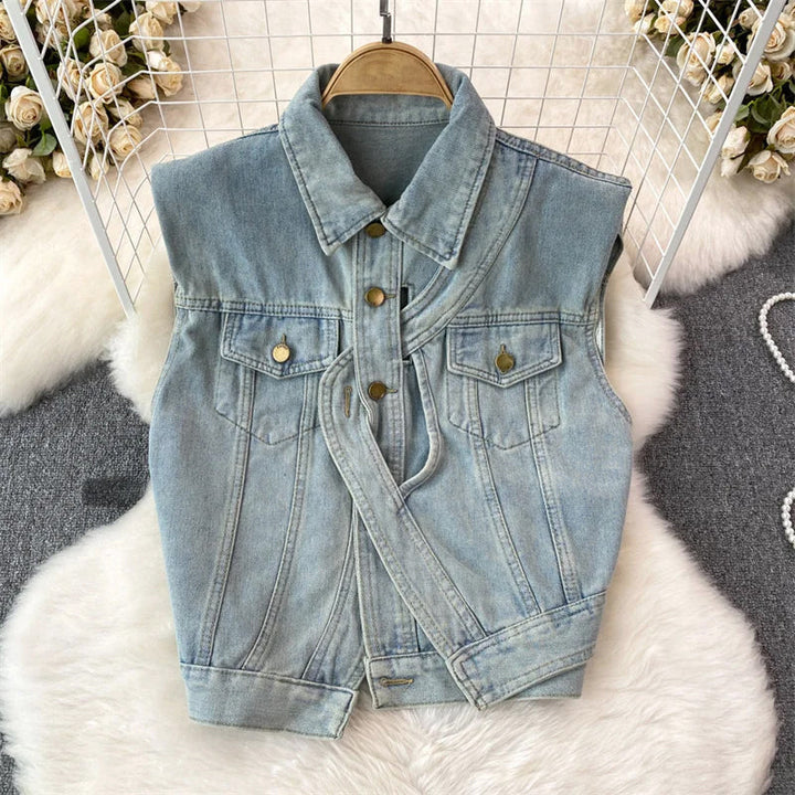 Clara Duval Sleeveless Denim Vest