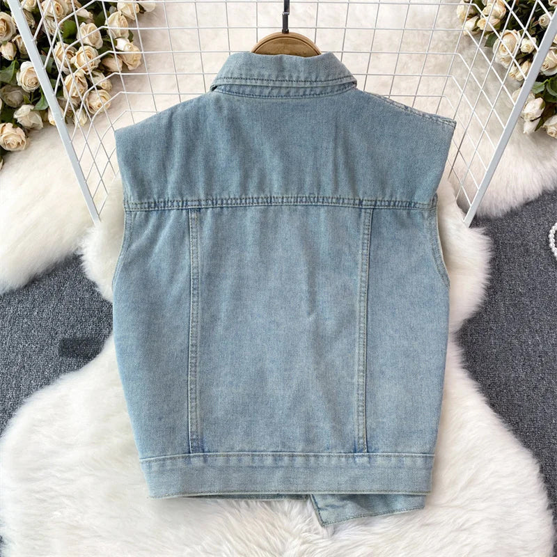 Clara Duval Sleeveless Denim Vest