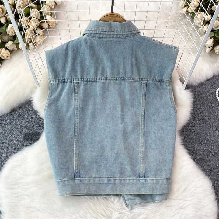 Clara Duval Sleeveless Denim Vest