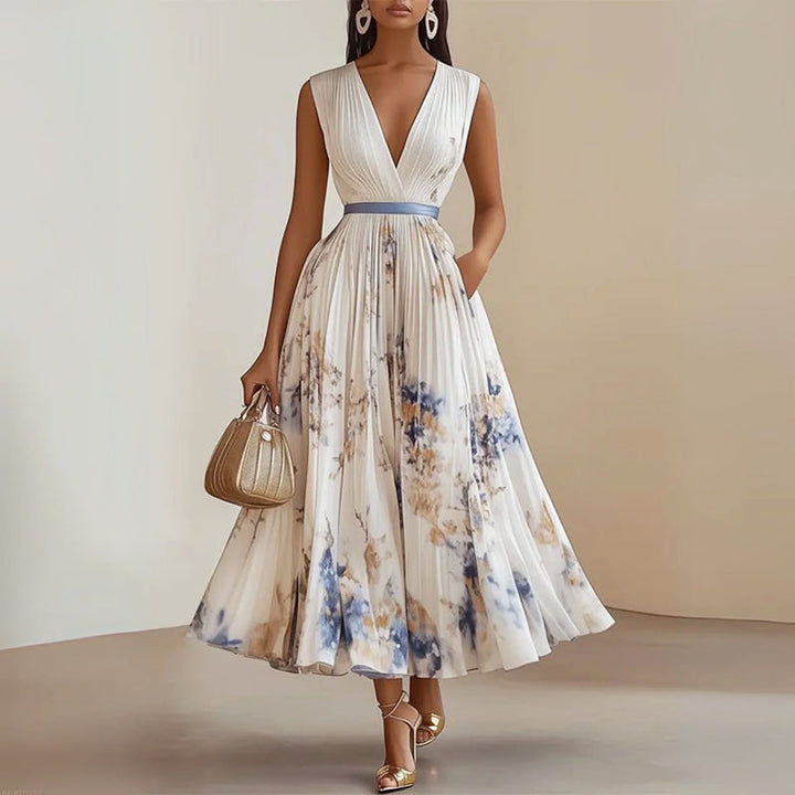 Clara Duval Sleeveless Pleated Midi Dress