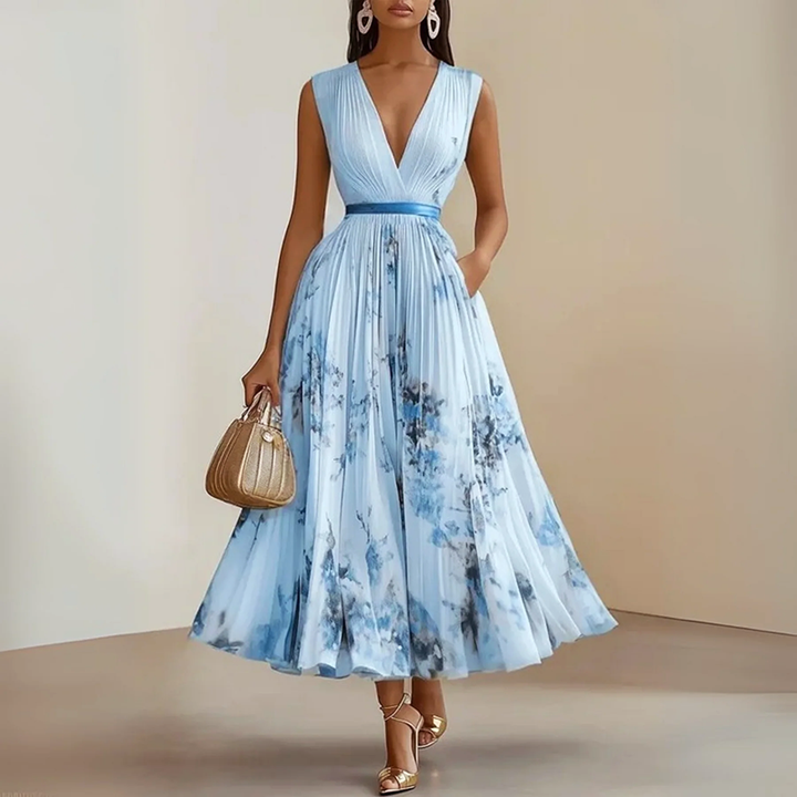 Clara Duval Sleeveless Pleated Midi Dress
