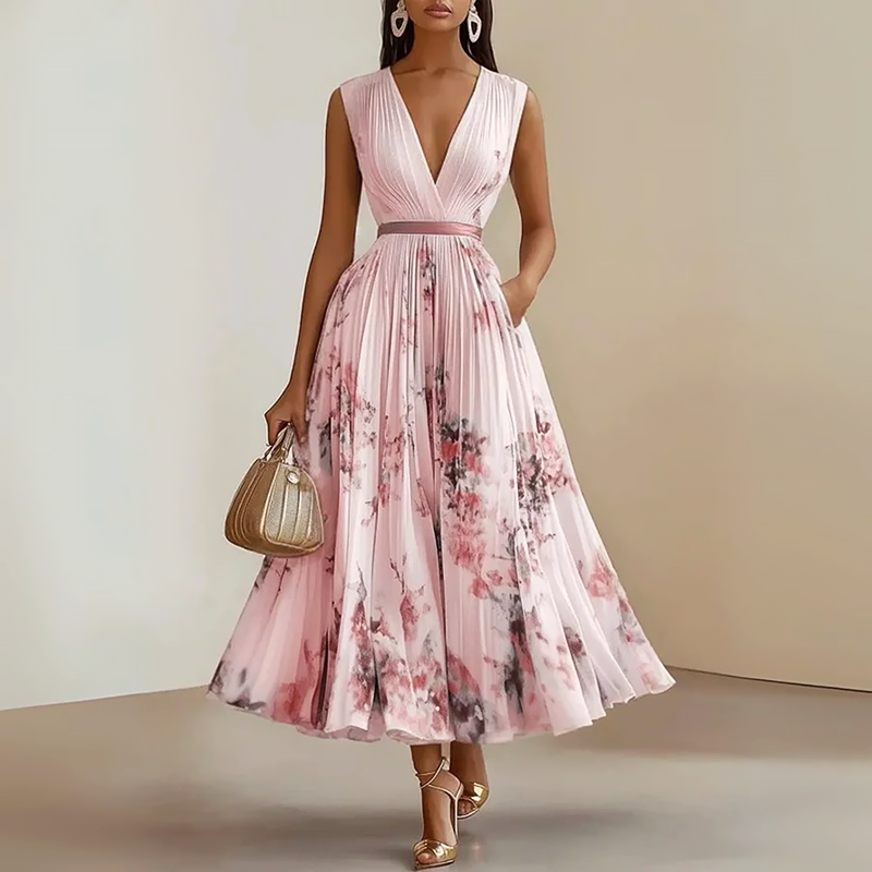 Clara Duval Sleeveless Pleated Midi Dress