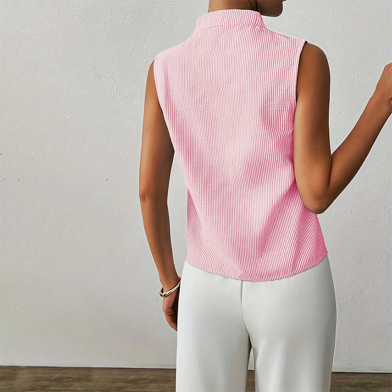 Clara Duval Sleeveless Striped V-Neck Blouse