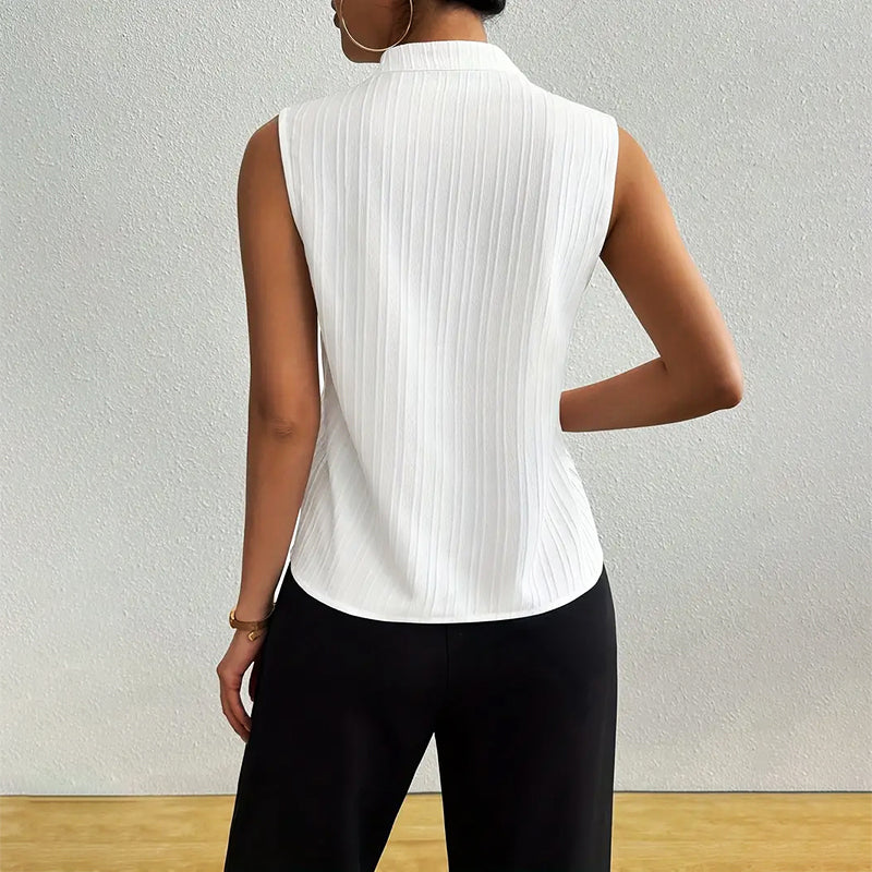 Clara Duval Sleeveless Striped V-Neck Blouse
