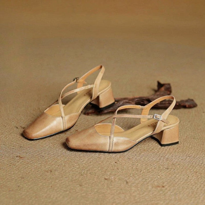 Clara Duval Slingback Leather Low-Block Heels