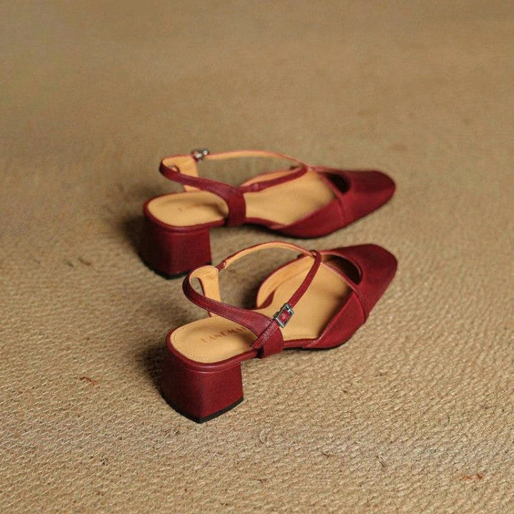 Clara Duval Slingback Leather Low-Block Heels