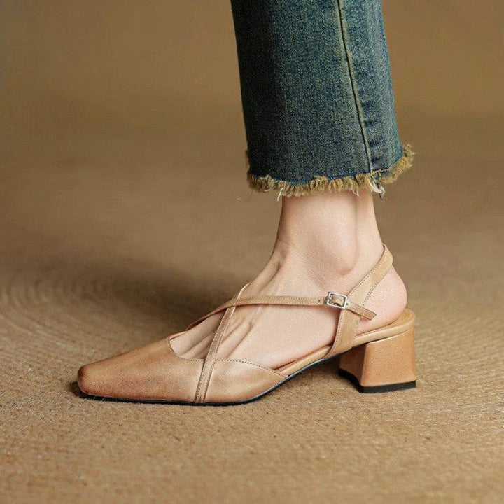 Clara Duval Slingback Leather Low-Block Heels