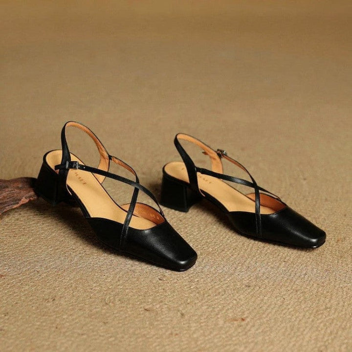 Clara Duval Slingback Leather Low-Block Heels