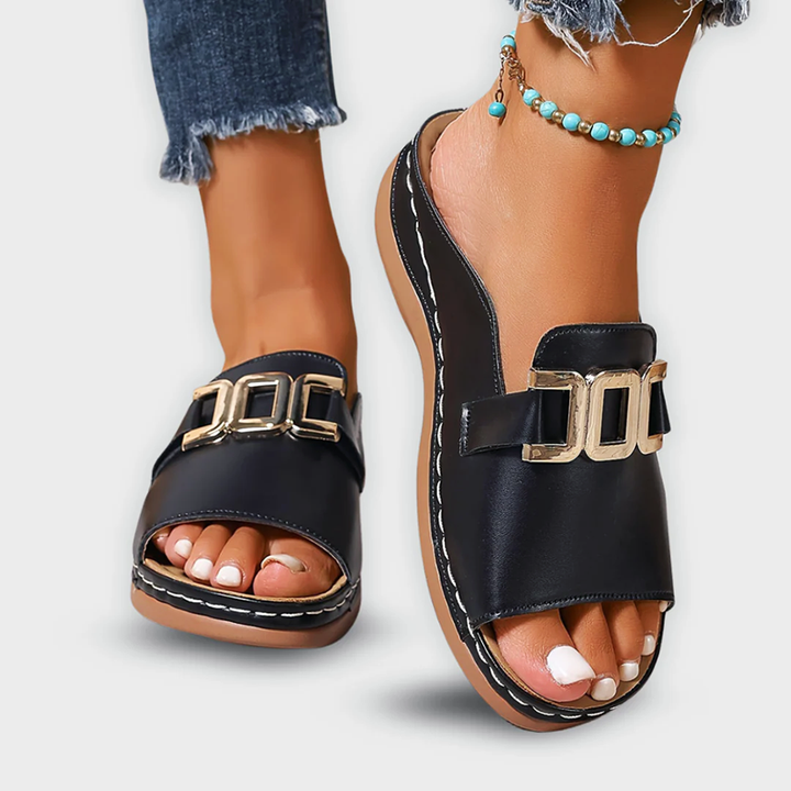 Clara Duval Slip-On Sandals with Buckle Accent