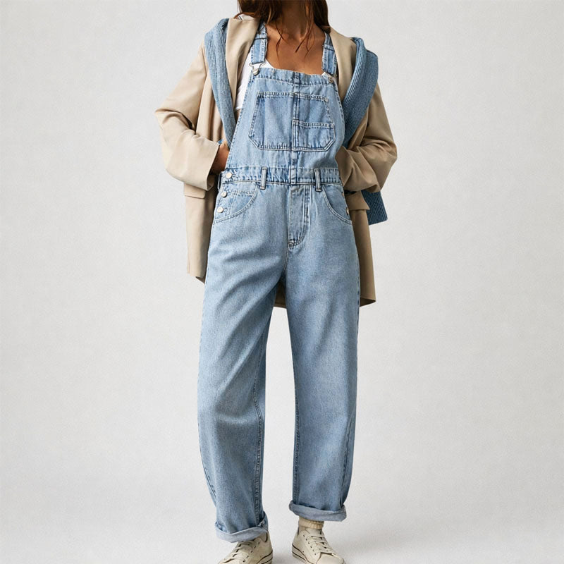 Clara Duval Straight-Leg Denim Overalls