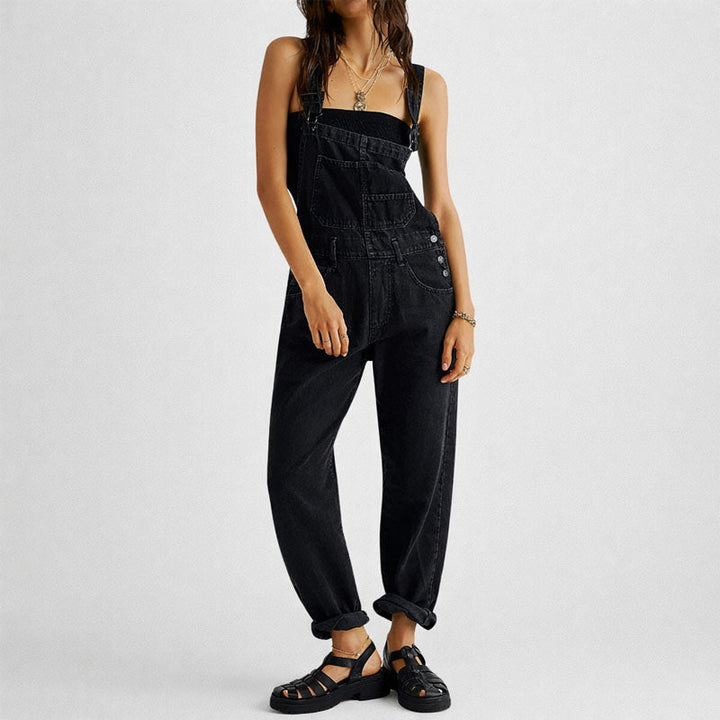 Clara Duval Straight-Leg Denim Overalls