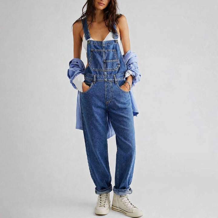 Clara Duval Straight-Leg Denim Overalls