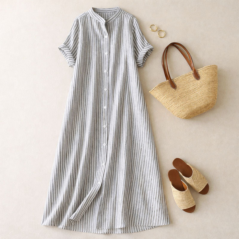 Clara Duval Striped Button-Down Maxi Dress