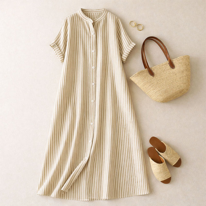 Clara Duval Striped Button-Down Maxi Dress