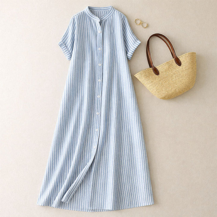 Clara Duval Striped Button-Down Maxi Dress