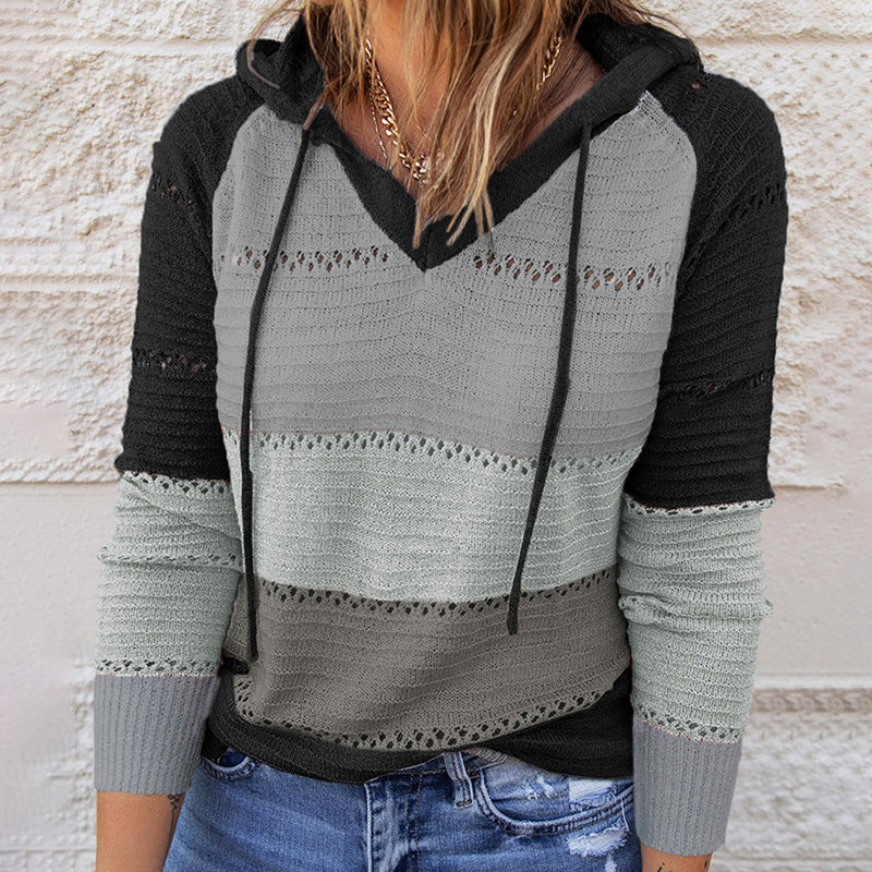 Clara Duval Striped Hooded Pullover Top