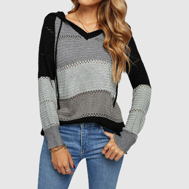 Clara Duval Striped Hooded Pullover Top