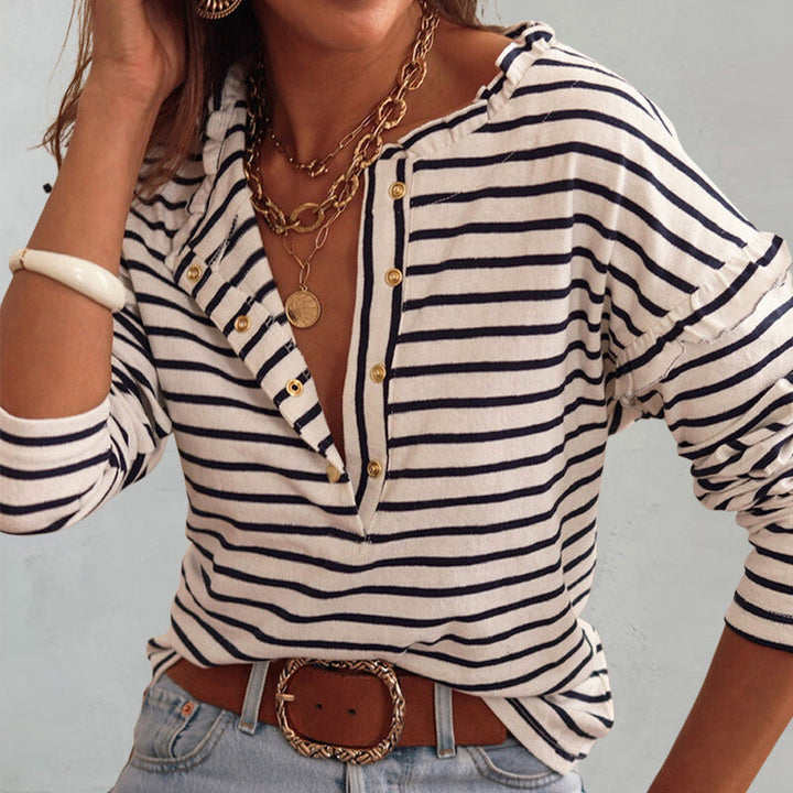 Clara Duval Striped Long Sleeve Relaxed Fit Shirt