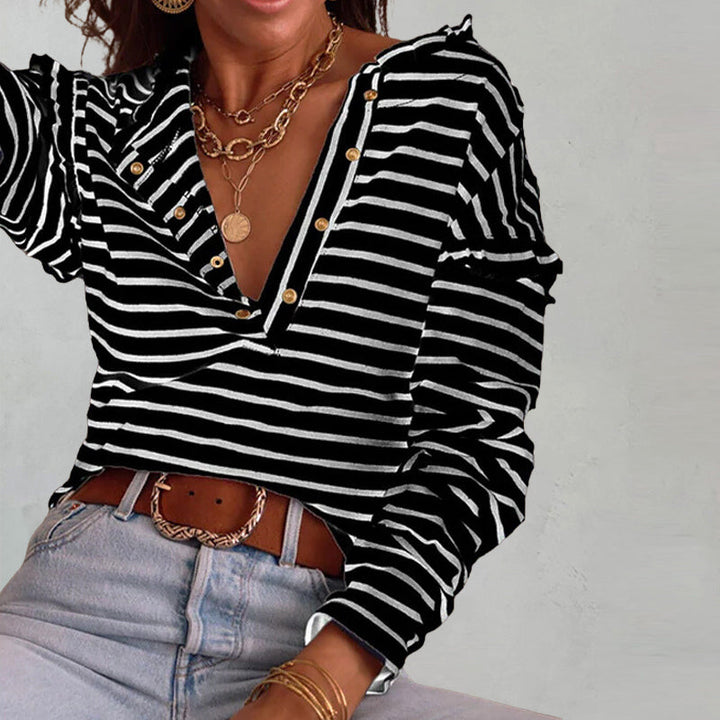 Clara Duval Striped Long Sleeve Relaxed Fit Shirt