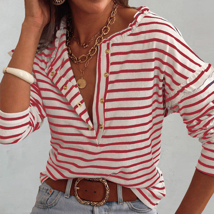 Clara Duval Striped Long Sleeve Relaxed Fit Shirt