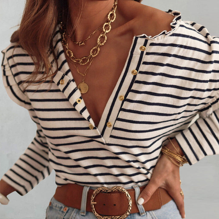 Clara Duval Striped Long Sleeve Relaxed Fit Shirt