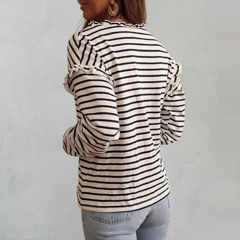 Clara Duval Striped Long Sleeve Relaxed Fit Shirt