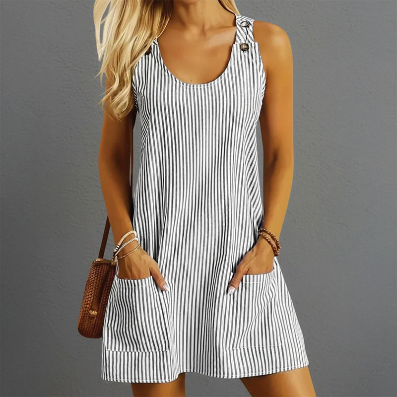 Clara Duval Striped Mini Dress with Front Pockets
