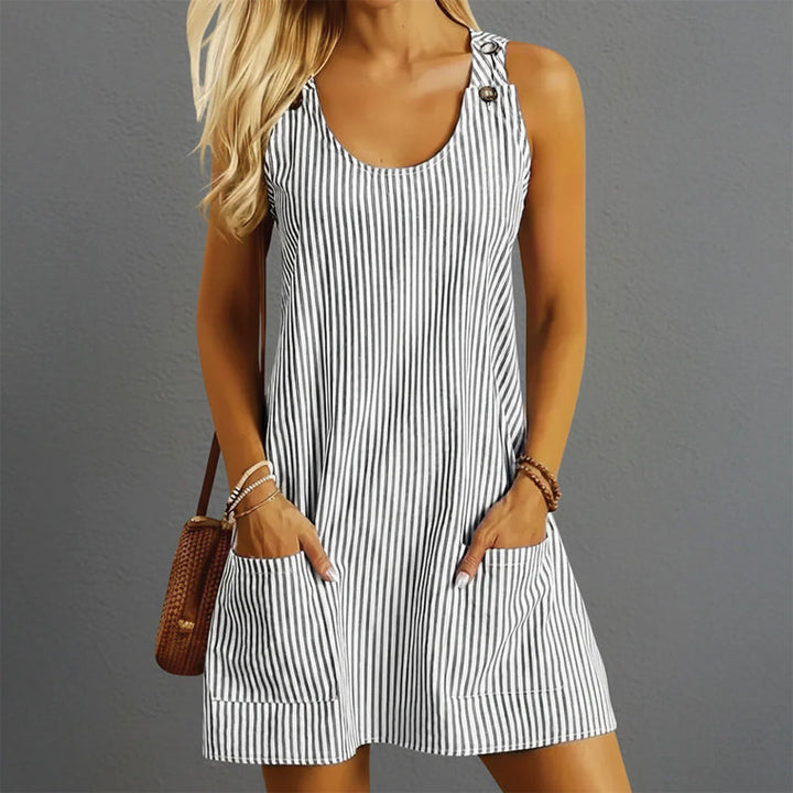 Clara Duval Striped Mini Dress with Front Pockets