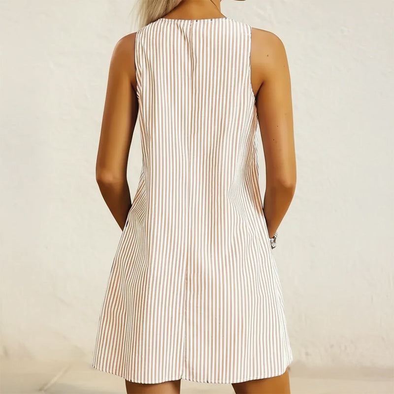 Clara Duval Striped Mini Dress with Front Pockets