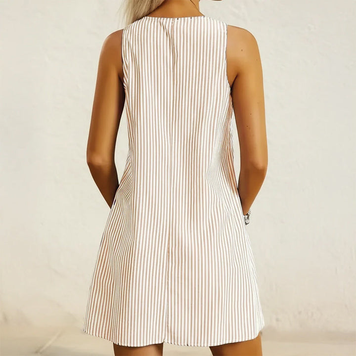 Clara Duval Striped Mini Dress with Front Pockets